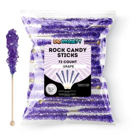 Purple Rock Candy Sticks – Grape Flavor, 72 Pack Bulk Individually Wrapped Sugar Crystals for Party Favors, Weddings, Baby & Bridal Showers – By Dr. Variety