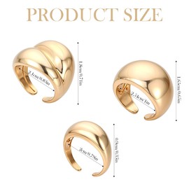 Lusofie 3 Pcs Gold Chunky Dome Rings Set for Women 14K Gold Plated Thick Rings Open Gold Plated Bold Thick Rings Stacking Ring