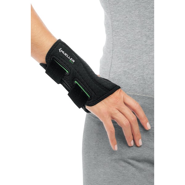 Mueller Sports Medicine Green Fitted Wrist Brace for Men and Women, Support and Compression for Carpal Tunnel Syndrome, Tendinitis, and Arthritis, Right Hand, Black, Large/X-Large