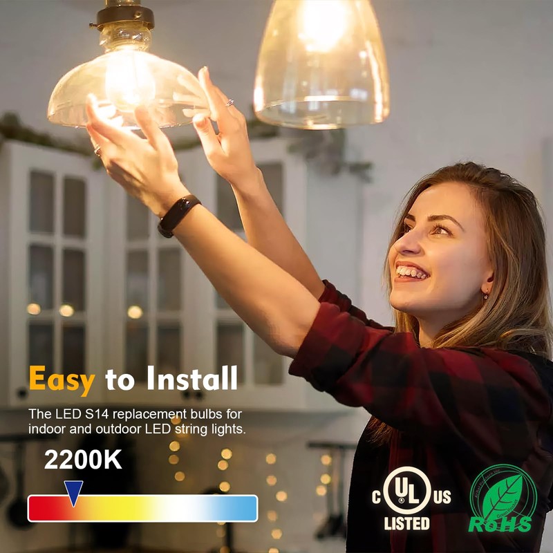 GvvooHome 48 Pack LED S14 Replacement Light Bulbs, Shatterproof Outdoor