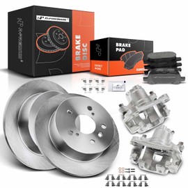 A-Premium Rear Disc Brake Rotors and Ceramic Pads Kit with Calipers Compatible with Toyota Camry 2002-2006, Avalon 2005-2007, Solara 2004-2008, 8-PC Set
