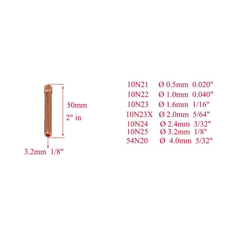 10pcs TIG Collet 10N25 3.2mm SR DB PTA WP 17