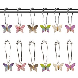 12 Pcs Pink Bow Shower Curtain Hooks Rings for Bathroom, Rustproof Metal Decorative Shower Hangers, Bulk Glide Shower Curtain Rings for Theme Bathroom Decor (Pink Bow)