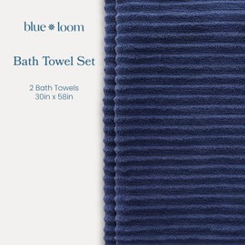 Blue Loom Ribbed Bath Towels Set, 100% Cotton 600 GSM, Soft Absorbent Durable Quick Drying 2 Bath Towels for Bathroom - Mason Set of 2 Navy (58" x 30" Inch)
