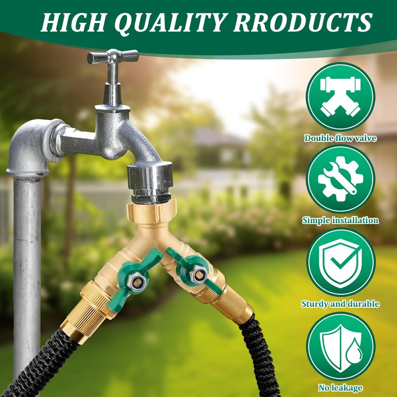 Garden Hose Splitter 2 Way, Heavy Duty Brass Water Hose