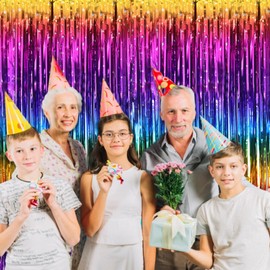 Jeqqinuz Pack of 4 Tinsel Curtain Colourful, Metallic Glitter Curtain Fringe Streamers Birthday Rainbow Decoration for Carnival Party Stage Decoration, 1 m x 2 m Tinsel Curtain Tinsel Foil