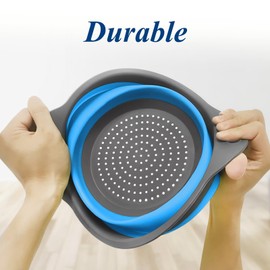 Collapsible Colander Set of 3, Space-Saving Foldable Strainer for Kitchen, 3 Sizes Food Strainer for Draining Pasta, Vegetable and Fruit, Kitchen Gadgets for Home Use and Outdoor Camping (Blue)