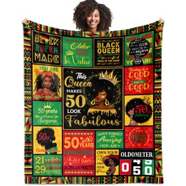 VMASUEY African American 50Th Birthday Gifts for Women, Positive Encouragement Inspirational Bday Gift Blanket 60"X50", 50 Year Old Birthday Gifts for Black Lady Women Mom Sister Friend