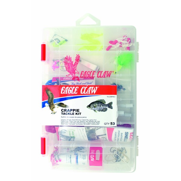 EAGLE CLAW CRAPPIE TACKLE KIT, 53 PIECES, CONTAINS ASSORTMENT OF HOOKS, SINKERS, AND TACKLE FOR FRESHWATER CRAPPIE AND OTHER PANFISH FISHING