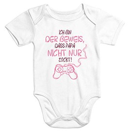 MoonWorks® Short-Sleeved Baby Bodysuit with German Text "Ich Bin der Beweis DASS Papa Nicht nur zockt Gamer Gamer Nerd [German Language], proof girl white
