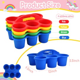 4 Pack Classroom Caddy Organizer with Handle, Plastic Drink Cup Caddy Holder, 6 Compartments for Kids, Table, Office, Arts, Crafts, Crayon, Marker, Pencil, School Supplies - 4 Colors