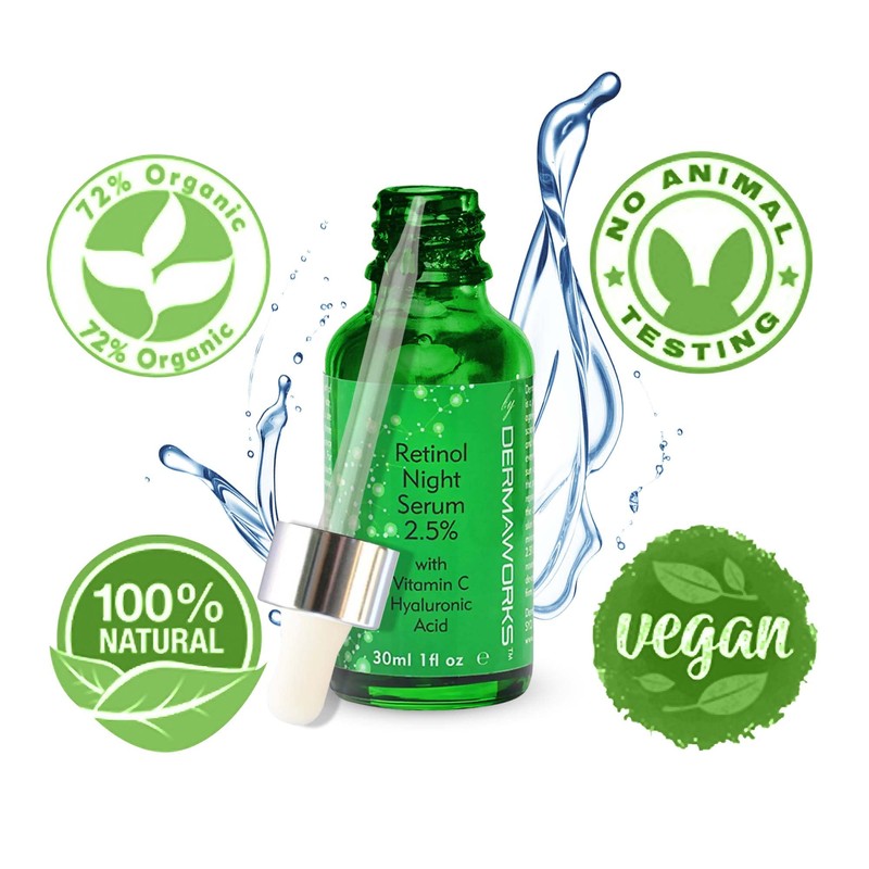 DERMAWORKS Retinol Face Serum 2.5% with Hyaluronic Acid, Vitamin C,
