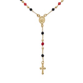 Religious Red Black Bead Blessed Mother Virgin Mary Rosary Beads Crucifix Cross Necklace for Women Teen Gold Plated