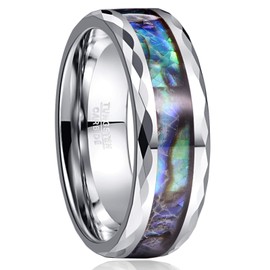 VAKKI Tungsten Carbide Abalone Shell Rings for Men 8mm Faceted Wedding Engagement Bands Comfort Fit Size Z