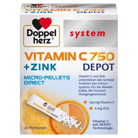 Doppelherz System Vitamin C 750 Depot - For the Defense - Vitamin C and Zinc Support the Normal Function of the Immune System - 20 Portion Bags