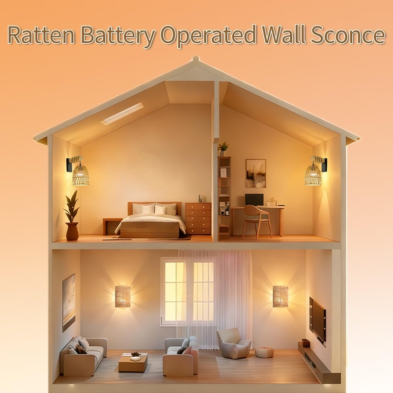Espossi Battery Operated Wall Sconce, Boho Battery Wall Sconces Set