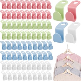 100 PCS Clothes Hanger Connector Hooks, 4 Makaron Colors Magic Hanger Hooks Heavy Duty Cascading Connection Hooks Space Saving Hanger Extenders Clips for Clothes for Organizer Closet