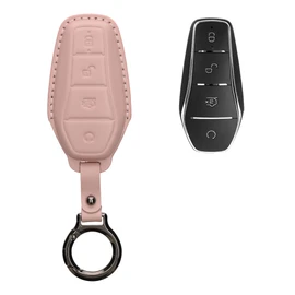 kwmobile Premium Leather Car Key Protective Case Compatible with BYD Atto 3 / Sealion/Han/Tang/Dolphin/Seal Case - Key Bag - Dusky Pink