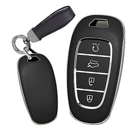 TECART TPU Smart Car Key Case Fits for Hyundai Tucson NX4 Ioniq 5 Nexo Solaris Santa Fe TM Sonata DN8 Kona Accessories Cute Car Key 3 Button Key Case Keychain R-Black A, black