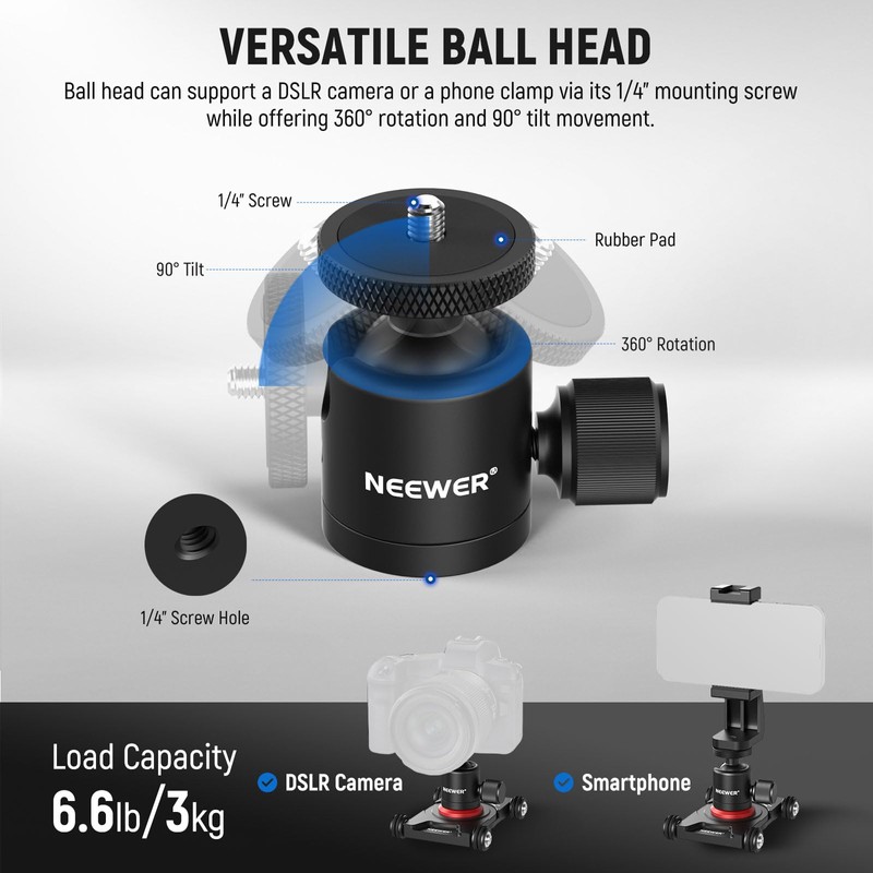NEEWER Camera Slider Dolly with Ball Head & Phone Clamp,4