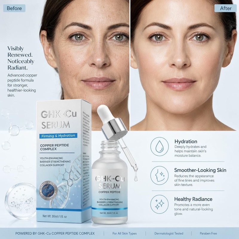 Copper Peptides Serum for Face, 1 Fl Oz GHK-Cu Peptide