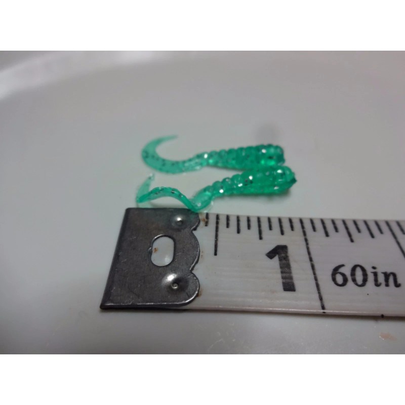 Unbranded SOFT PLASTIC SMALL 1" SEA GREEN/SILVER GLITTER CURL-TAIL GRUB