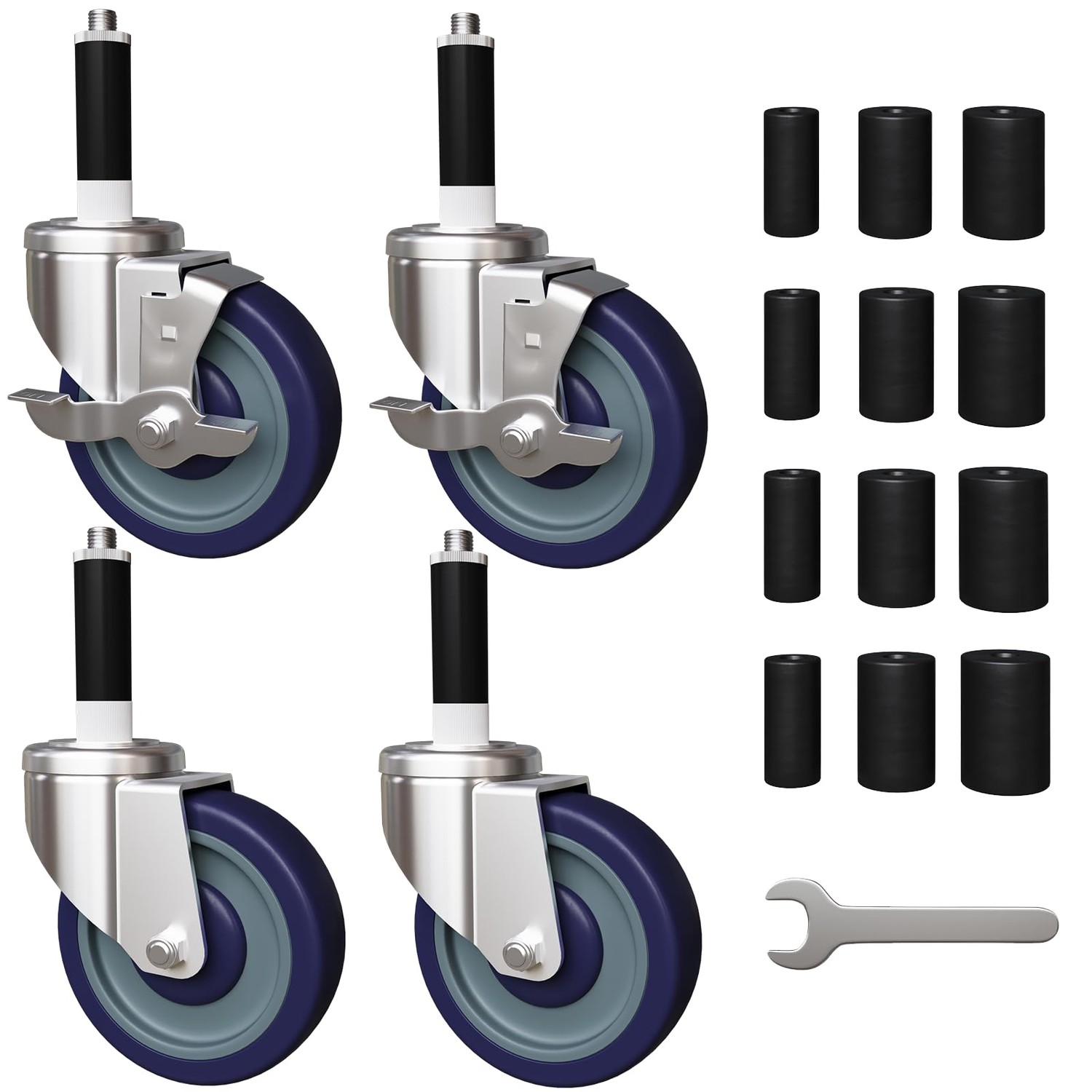 MSWY 5 inch Expanding Stem Caster Set of 4, Prep Table Casters Fit 7/8 ...