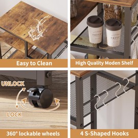 LINGMI Kitchen Microwave Cart，Rolling Kitchen Cart with Lockable Wheels, 4-Tier Microwave Stand, Bakers Rack Island, Coffee Cart Appliance Storage, Kitchen Table for Office, Living Room