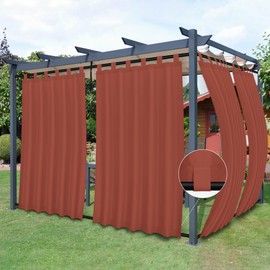 Easy-Going Outdoor Patio Curtains Detachable Tab Top Windproof Weatherproof Curtain for Cabana, Porch, Pergola and Gazebo, Tab Bottom Drape, 2 Panels, 54W x 120L inch, Terra Red