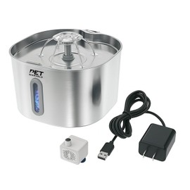 Pet Marvels 2.2 Liter Pet Water Fountain for Cats & Dogs - 304 Stainless Steel, Filter, Pump, Quiet Indoor Operation 23 x 23 x 13