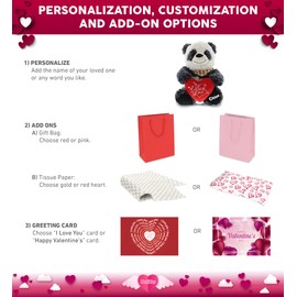 DolliBu I Love You Plush Sitting Panda Bear - Cute Stuffed Animal with Heart and with Name Personalization for Valentines, Anniversary, Romantic Date, or Gift - 6.5 Inches