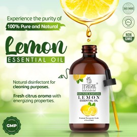 TRATAK ORGANICS Lemon Essential Oil, 100% Pure & Natural Oil with Premium Dropper | Undiluted Essential Oils for Aromatherapy, Diffusers, Humidifiers, Oil for Skin DIYs, Huge 4 Oz