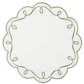 15 Inch Ribbon Twirl Embroidery Round Placemats Set of 4, Scalloped Round Table Mats for Party Kitchen Dining Decoration, Green