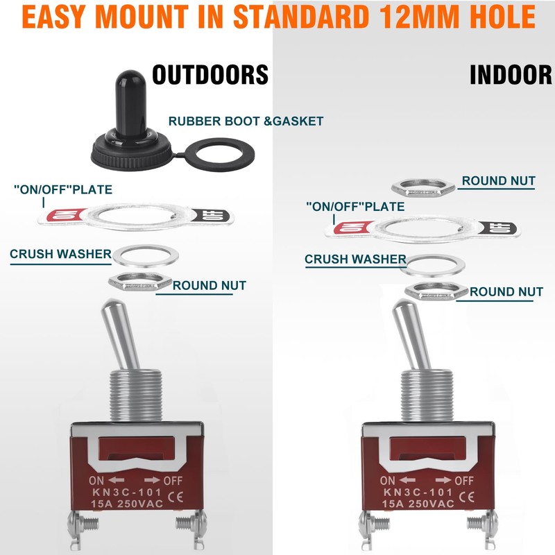 Waterproof Toggle Switch 12V, 30A SPST 2-Pin ON/Off Rocker Switch