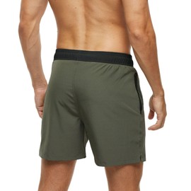 Men's Swimming Trunks with Zip Pocket, Quick-Drying Breathable Swimming Trunks with Mesh Lining, Beach Shorts for Surf Sports Swim Pool, Colour stitching army green, M