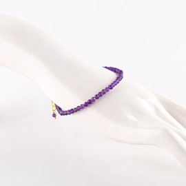 Natural Amethyst Gemstone Micro Beads Dainty Bracelet Jewelry for Women, February Birthstone Energy Healing Crystals, 14k Gold Plated Chain 8 inch