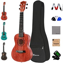 RANMING Concert Ukulele fo Adults Kids Beginners 23 inch Ukelele Starter Bundle Kit with Gig Bag Strap Nylon String and Tuner Premium Basswood Red Ukeleles ukalalee…