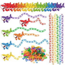 AsodSway Back to School 260 Shark Card C Clips Hooks Plastic Chain Links Shark Card for Counting&Linking Math Games Suitable Development of Sensory Toy Child Color Number Discrimination of Educational