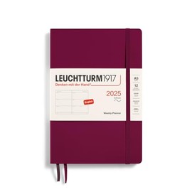 LEUCHTTURM1917 370786 Weekly Planner 2025, Medium A5 Softcover, 12 Month Planner, Lined, Port Red, English