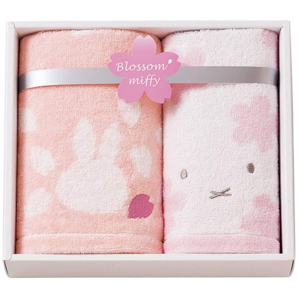 Nishikawa 228716882 Miffy Towel Gift Set, 8.7 x 9.8 x 2.4 inches (22 x 25 x 6 cm), Washable, 100% Cotton, Blossom Miffy, Made in Japan, Pink