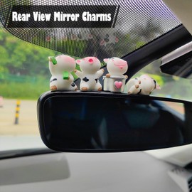 Little Cows Dashboard Decorations, Cute Rear View Mirror Accessories Car Dash Decor Dashboard Accessories, Calf Ornament Charms for Car Mirror and Center Screen