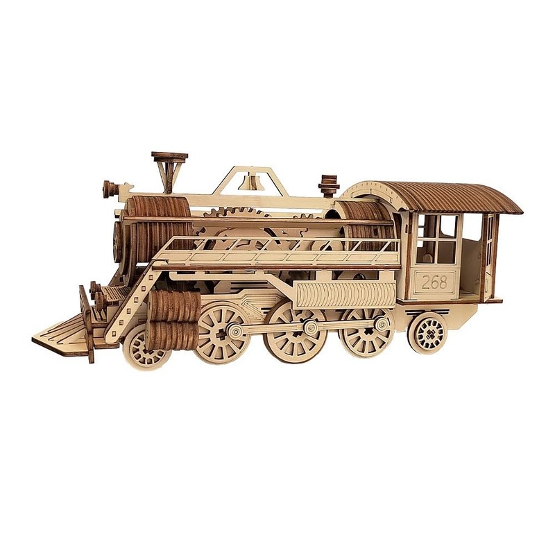 3D Wooden Puzzle Locomotive - Mechanical DIY Wooden Model, Nostalgic