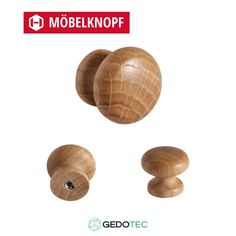 Gedotec PAOLO Furniture Knobs, Wooden Cabinet Knobs, Diameter 28 mm,