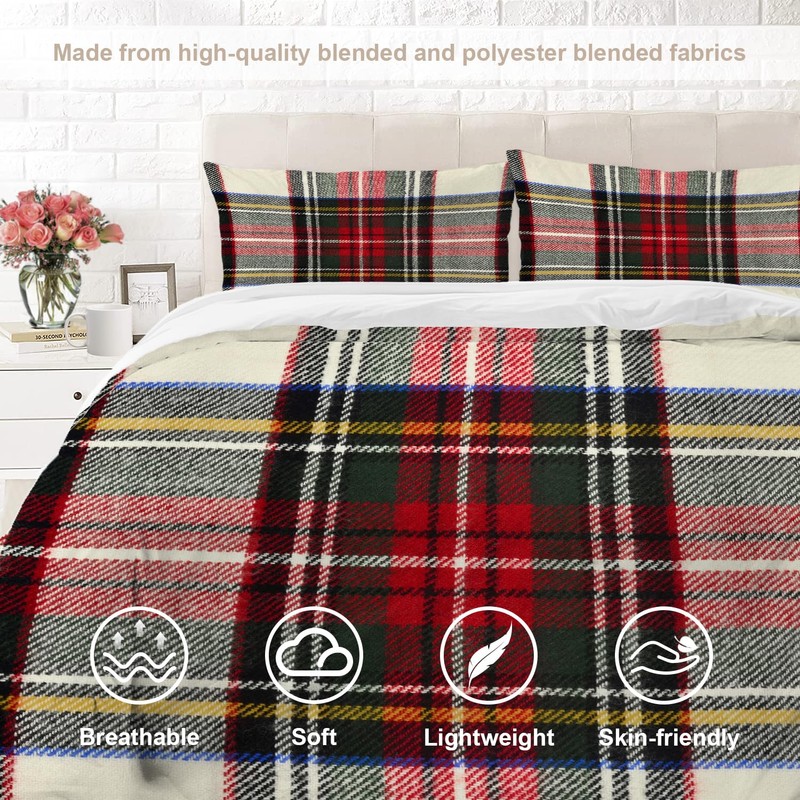 BaoNews Scottish Tartan Duvet Cover Set King Size,3 Pieces Green