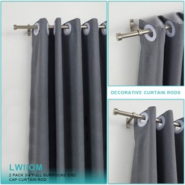 2-Pack Curtain Rod for Windows 48-84",Adjustable Window Curtain Rods with Premium Aluminum End Cap Finials and Full Surround Brackets,7/8"(0.073Feet) Diameter,Brushed Nickel Drapery Rods for Curtains