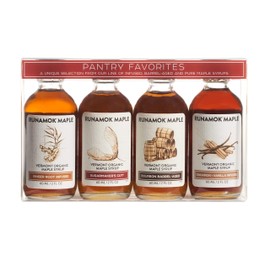 Runamok Organic Vermont Maple Syrup, Pantry Favorites Pairing Collection, 2 oz (4 count), 60mL, Traditional, Barrel-aged and Infused Organic Maple Syrup Varieties