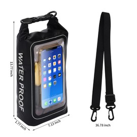 TYUTOSEG IP68 - Bolsa impermeable para piscina, 2 litros, bolsa impermeable enrollable, bolsas secas para kayak a prueba de agua con bolsa de teléfono, bolsa grande impermeable para teléfono, accesorios para navegar y kayak, camping (negro)