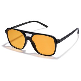 VANLINKER Retro Vintage 70s Square Aviator sunglasses for women men VL9611X, Black Frame/Orange Lens, Medium