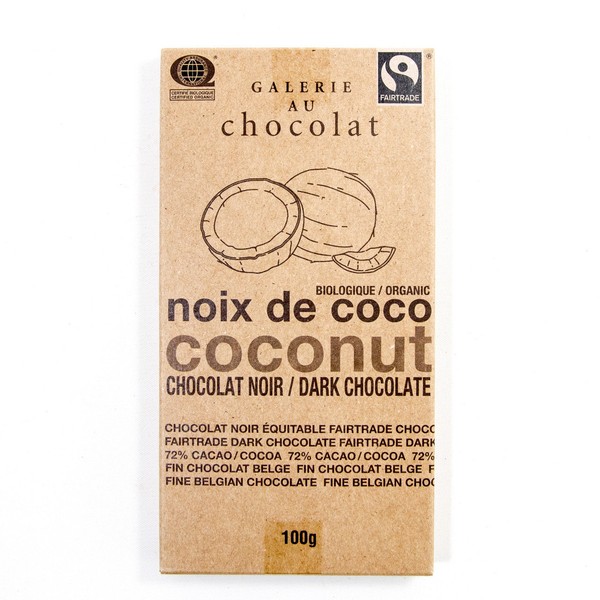 Galerie au Chocolat Organic Coconut Dark Chocolate Bar 100g