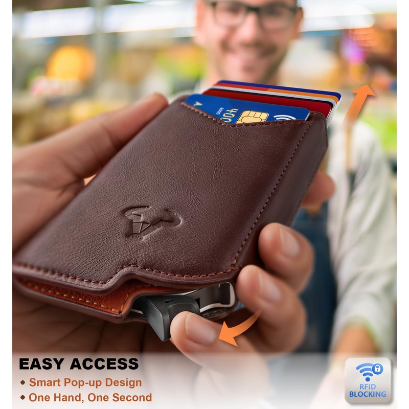BULLIANT Slim Leather Wallet Metal Case Money Clip For Men-Magnetic